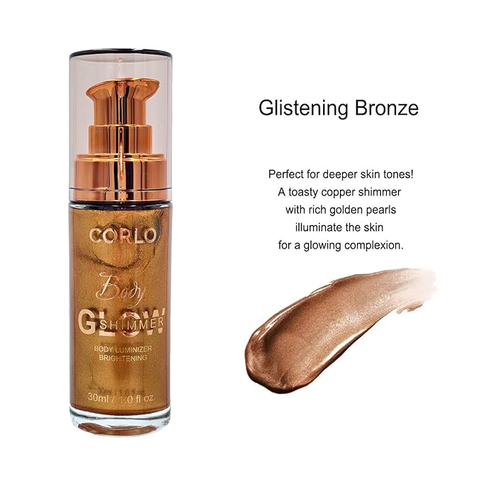 Shimmer Body Oil Glistening Bronze Natural Glow Luminizer Highlighter Waterproof Long Lasting Moisturizing for Face and Body