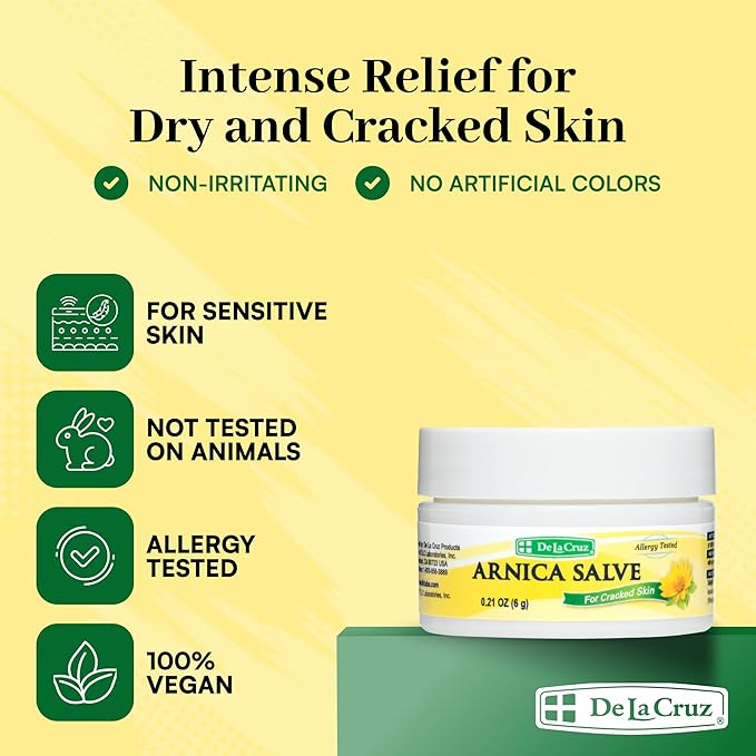 De La Cruz Arnica Salve Foot Care Cream for Dry Cracked Heels & Feet, Skin Care, Hand Salve, 24 Hour Moisture Balm - (Trial Size)