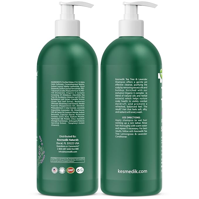 KESMEDIK Tea Tree Lavender Shampoo with Mint & Rosemary, Clarifying Deep Clean for Buildup, Dandruff & Cools Refreshes Itchy Scalp, Sulfate-Free for Oily Hair, Women & Men, 16 fl oz