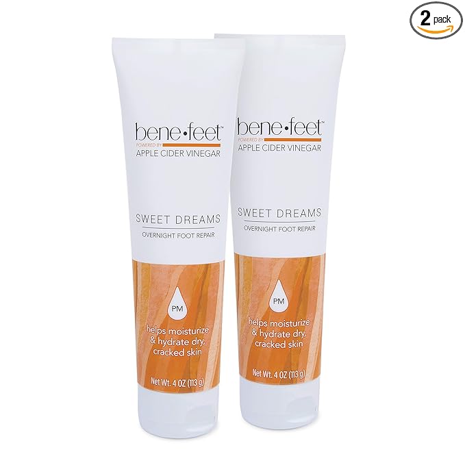Benefeet Sweet Dreams Overnight Foot Repair - Night Cream for Detox, Moisturize & Soften Dry Cracked Skin, With Apple Cider Vinegar, Turmeric & Borage Oil, 4oz (2 Pack)