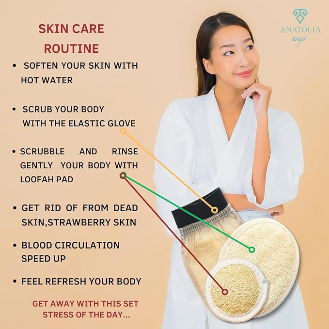 Turkish Hammam Cream Exfoliating Kesse & Body Loofah & Face Loofah, for Shower Exfoliating Mitt Body Scrubber Skin Exfoliator & Dead Skin Remover for Women & Men 3 Count (Pack of 1)