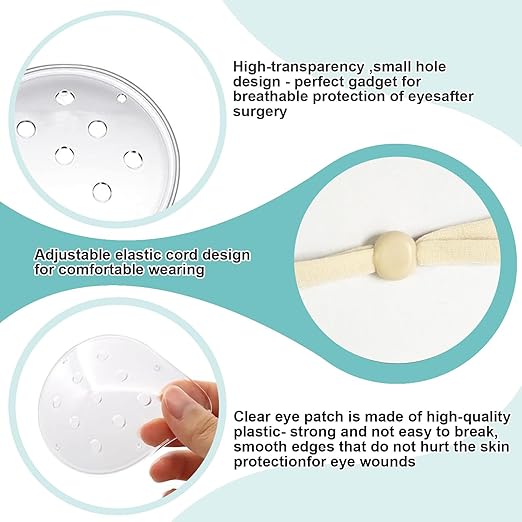 2pcs Clear Eye Shield for Cataract Surgery Hard Vented Eye Protector Patch with Extended Elastic Band, Plastic Eyes Guard Covering After Surgery for Sleeping Protection(Beige)