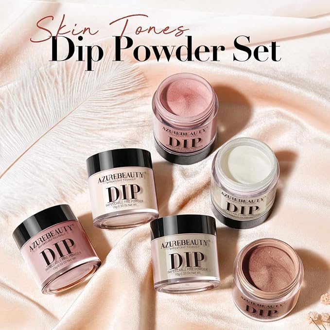 AZUREBEAUTY Dip Powder Nail Set,Nude Brown 6 Colors Skin Tones Natural Dipping Powder French Nail Art Starter Manicure Salon DIY at Home