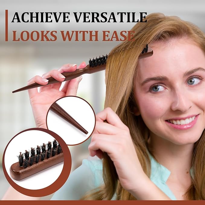2 Pcs Boar Bristle Brushes for Men and Women - Smoothing and Teasing for Sleek Hair, Slick Back Hairstyles, and Enhanced Beard Shine