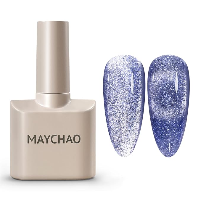 MAYCHAO 15ML Cat Eye Gel Nail Polish 1Pc Blue Shimmer Nail Polish with Magnet Soak off Holographic Magnetic Gel Polish for Nail Art Manicure Salon DIY at Home, 0.5 OZ