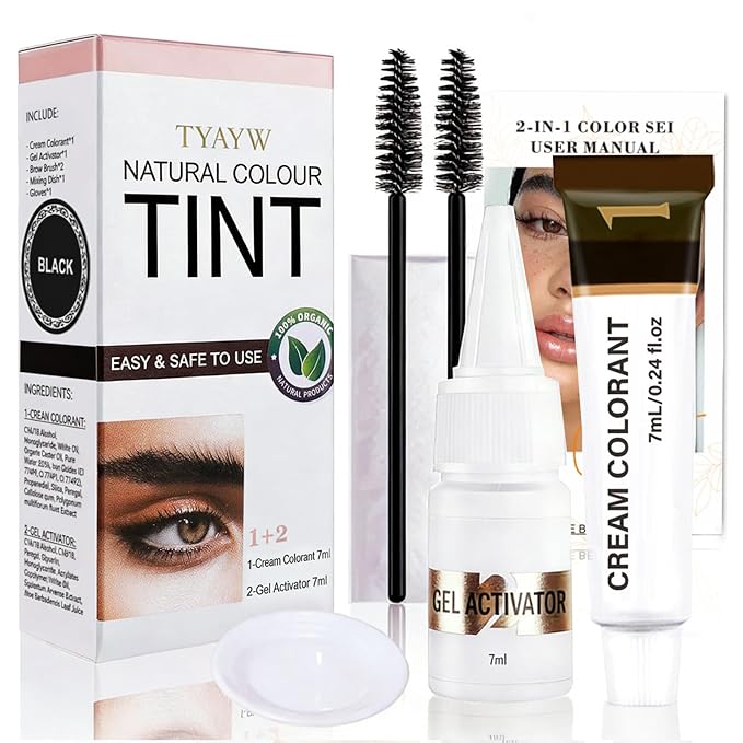 Lash Color Kit, Instant Eyebrow & Eyelash Color Set with Natural Ingredients, Temporary Brow & Lash Color for Home DIY, Safe & Easy for Beginner, 7ml-Black