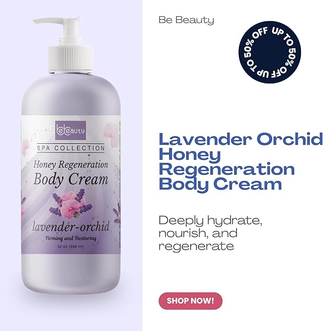 BeBeauty Lavender Orchid Honey Regeneration Body Cream Hydrating & Nourishing Body Lotion for Smooth, Soft, Revitalized Skin 32 oz