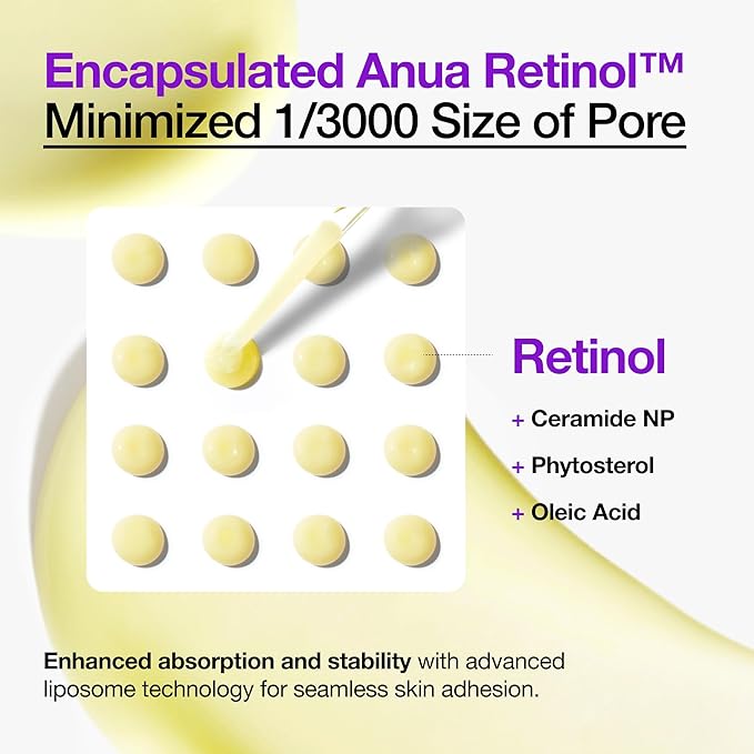 Anua Retinol Serum for Smooth & Renewed Skin, 0.3% Retinol, 5% Niacinamide, Hydration & Glass Skin, Gentle for Beginners, Korean Skincare, 1.01 fl oz