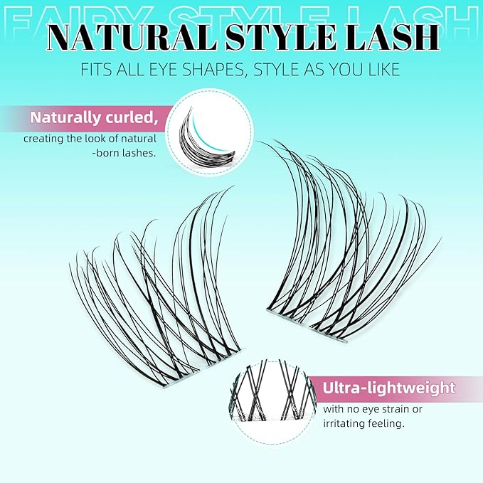 Lash Clusters 160PCS Invisible Eyelash Band Clusters with Natural Eyelashes Cluster Wide Stem Eyelash Extensions Individual Wispy Lashes Cluster(Lavendy,D-Mix8-16mm)