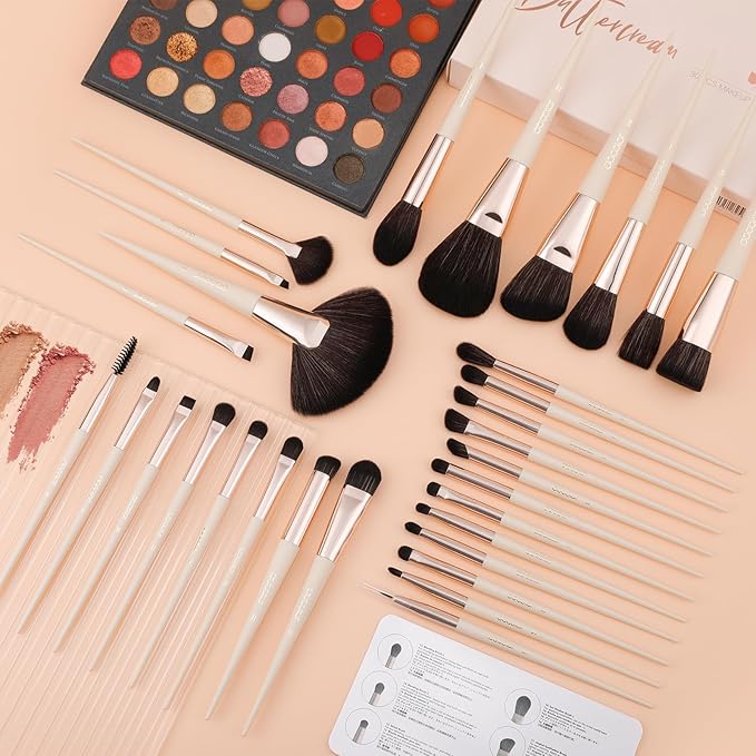 DUcare 30Pcs Professional Grade Labeled Makeup Brushes Set, Large Foundation Powder Contour Concealer eyeshadow Blush EyeLiner Make up Brushes,Premium Synthetic hair,Vegan Cruelty-free