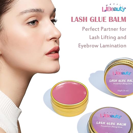 Libeauty Lash Lift Balm Lash Lift Glue Adhesive Strong Sticky Fruit Flavor Eyelash & Eyebrow Perm Glue Balm Brow Lamination Gel (Pink Peach, 10g/0.35oz)