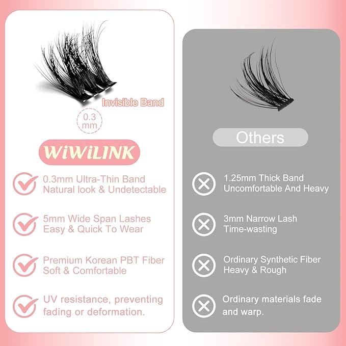 Volume Bomb Lash Clusters Kit 3D Layered Cluster Eyelash Extensions 10-18mm Fluffy Curl Eyelash Clusters 0.3mm Thin & Invisible Band Wispy DIY Individual Lashes Kit for Beginners