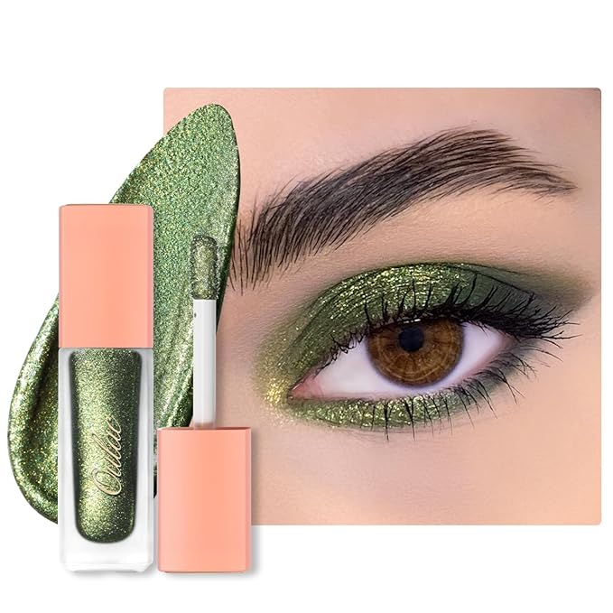 Oulac Green Liquid Glitter Eyeshadow&Eyeliner–Smooth Shimmer Eye Makeup with Sparkle Finish,All-Day Wear Lightweight Buildable Formula,Easy to Use Smudge-Proof,Gifts for Women,Vegan 5.4g (20)