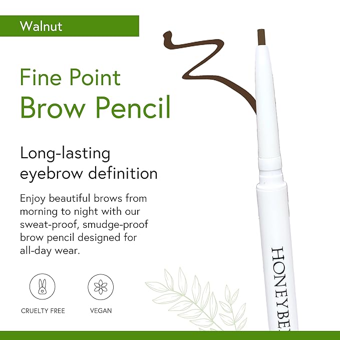 Honeybee Gardens Fine Point Brow Pencil, Walnut, Long-Lasting Eyebrow Definition, Vegan, Cruelty-Free Beauty