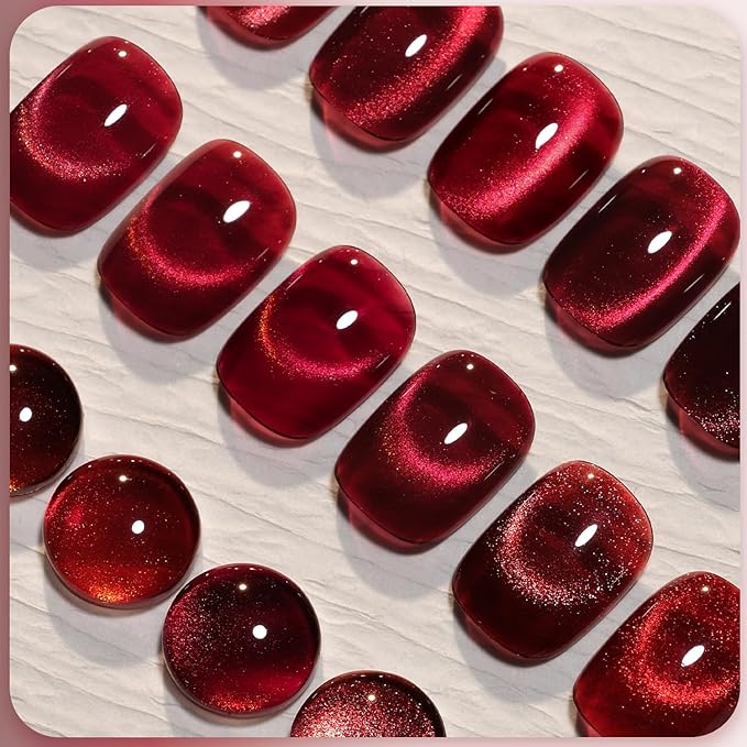 GAOY Jelly Red Glitter Cat Eye Gel Nail Polish Set with Magnet 6 Types of Holographic Cat Eye, Salon Gel Manicure and Nail Art DIY at Home