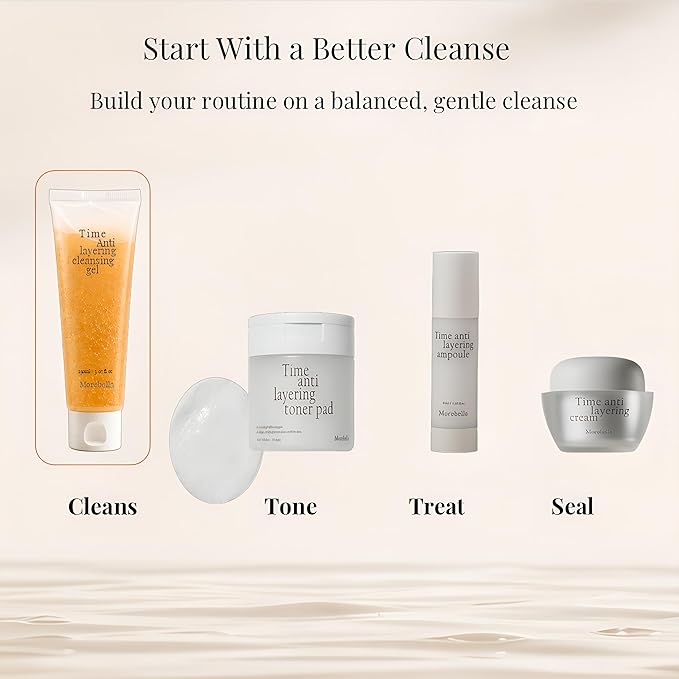 Gentle Cleanser for Sensitive Skin – Low pH Hydrating Korean Face Wash, Non-Stripping Deep Clean Pore Care, Morebella Time Anti-Layering Cleansing Gel