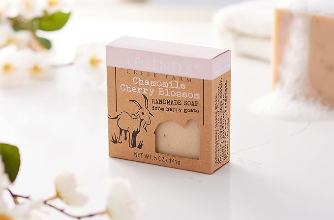 Legend's Creek Farm Goat Milk Soap - Cleansing Moisturizing Bar for Hands and Body - 5 Oz Creamy Lather, Nourishing, Gentle Natural Soap for Sensitive Skin (Chamomile Cherry Blossom, Pack of 1)