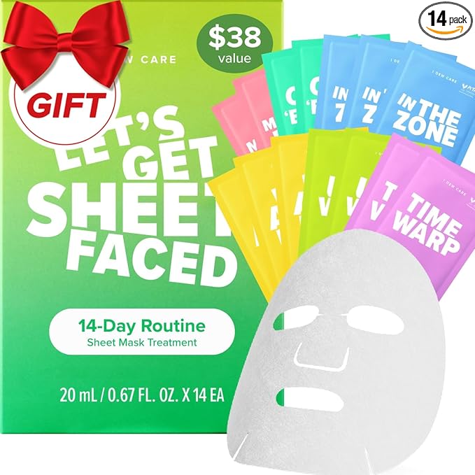 I DEW CARE Collagen Sheet Mask Variety Pack - 14 Days Facial Masks Skincare Korean | Hydrating Collagen Face Mask, Moisturizing Beauty Skin Care, Sheet Masks for Women, Stocking Stuffers,14EA
