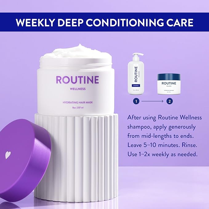 Routine Wellness Deep Conditioning Hair Mask - Bring Dry, Damaged Hair Back to Life – Hydrating Repair Treatment that Moisturizes, Strengthens & Adds Volume – Rose Hips 8oz