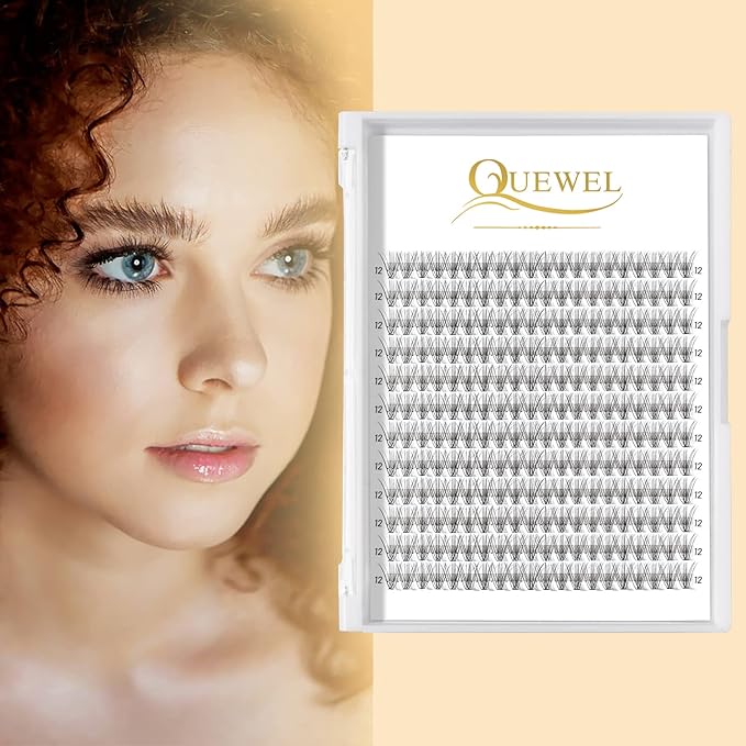 QUEWEL Cluster Lashes 240Pcs Individual Lash 10D 0.10D Curl 12mm Knot-Free Lash Extensions Clusters Lashes Soft&Natural False Eyelashes Individual DIY Eyelash Extension at Home(10D 0.10D 12)