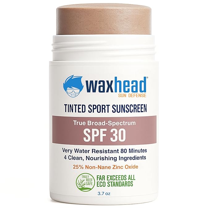 Waxhead Tinted Zinc Oxide Sunscreen Stick SPF 30, 3.7oz, 25% Non-Nano Zinc Oxide, 4 Food-Grade Ingredients, Sweat & Water Performance, Reef-Safe Mineral Face Stick for Kids & Sensitive Skin