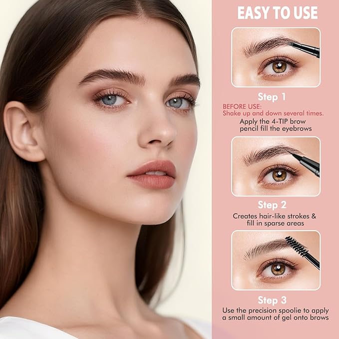 Eyebrow Pencil Kit, with Microblading Eyebrow Pen, Eyebrow Gel, Eyeliner, Eyebrow Brush, Eyebrow Pencils for Women, Waterproof, Smudge Proof, Long Lasting Makeup Formula - Ash Brown