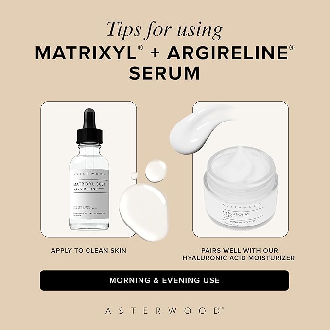 Asterwood Matrixyl 3000 + Argireline Serum with Hyaluronic Acid - Anti-Aging, Wrinkle Reducing, Collagen Boosting - Fragrance-Free - 4 Fl Oz
