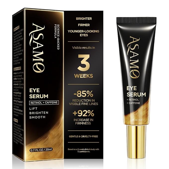 ASAMO Retinol & Vegan Collagen Eye Serum - Rapid Reduction Serum for Bags, Dark Circles and Wrinkles - Firming & Energizing Eye Treatment - 20ml