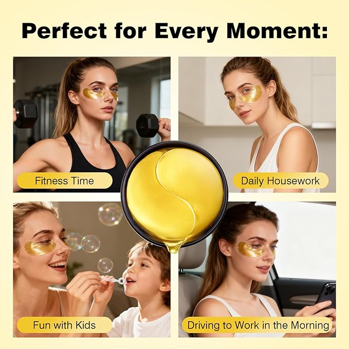 Juland Under Eye Patches 60PCS, 24K Gold Collagen Eye Mask for Puffy Eyes, Hydrating Eye Pads with Hyaluronic Acid, Vitamin C & Castor Oil, Anti-Aging Under Eye Treatment to Smooth Fine Lines, 2Pack