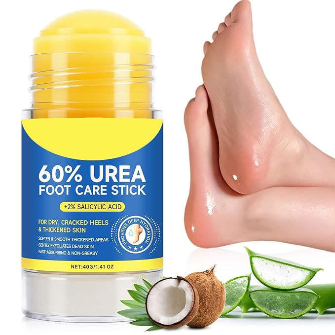 Foot Care Stick with 60% Urea 2% Salicylic Acid Aloe Vera coconut tea tree oil, Foot Callus Dead Hard Skin Remover Moisturizer for Rough Dry Cracked Feet, Knees, Elbows, Hands Repair Stick 2pcs