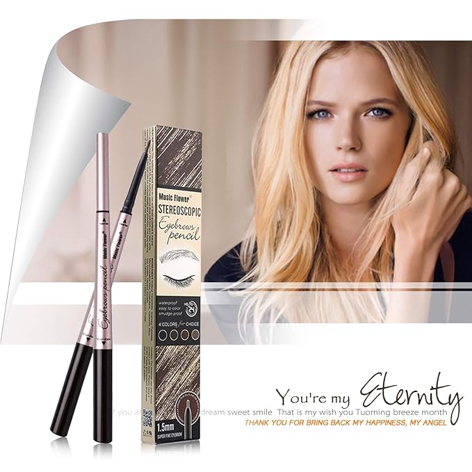 Vtrem Double-headed Eyebrow Pencil: Waterproof Smudge-Proof Long Lasting Eye Brow Pen Fine Carving Eyebrow Pencil for Natural (4# Khaki Coffee)