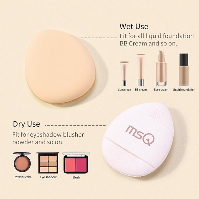 MSQ Mini Powder Puff 4PCS Finger Puff Drop-Shaped Mini Makeup Puff Mini Makeup Sponges for Foundation Concealer Reusable Loose Powder Puffs for Women&Girls
