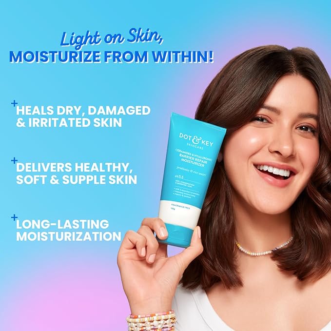 Dot & Key Ceramides Moisturizer with Hyaluronic for Intense Moisturizing and Skin Strengthening | With Probiotic & Rice Water I Barrier Repair Cream | For Dry Skin, Normal & Sensitive Skin | 100g