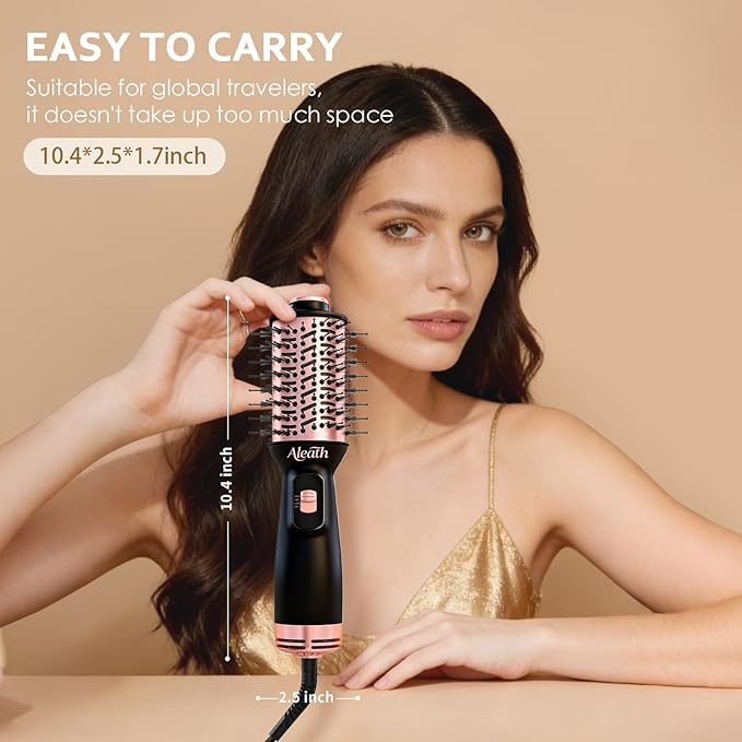 Aleath Hair Blow Dryer Brush for Travel: 2026 Gifts for Women - Small Hot Air Brush with Auto Dual Voltage - Fast Blowout Brush European International Travel Essentials