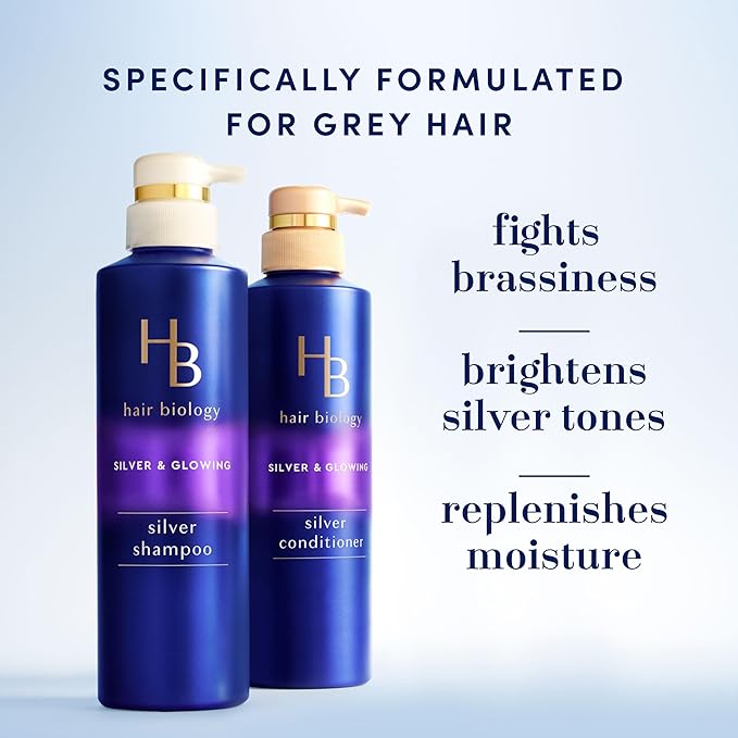 Hair Biology Biotin-Infused Purple Shampoo and Conditioner Set for Grey Hair, Anti-Brassiness, Moisturizing, Color-Safe, Silver & Glowing, Corrects Yellow Tones, 12.8 Fl Oz Each, 2 Count (Pack of 4)