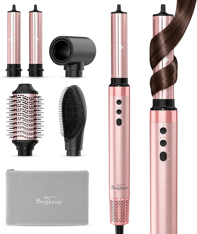 Brightup 5 in 1 Air Styler, 1400W High Speed Hair Dryer Brush, Professional Automatic Hair Curler with Cool Shot Button, 800 Million Ionic, No Heat Damage, with Travel Bag