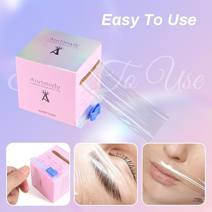 2 Boxes Disposable Eyebrow Tattoo Plastic Wrap with Ergonomic Slicer, Premium Transparent Preservative Film Roll Perfect for Lip Blush, Eyebrow Lamination Lash Lift Permanent Make Up Cling Cover