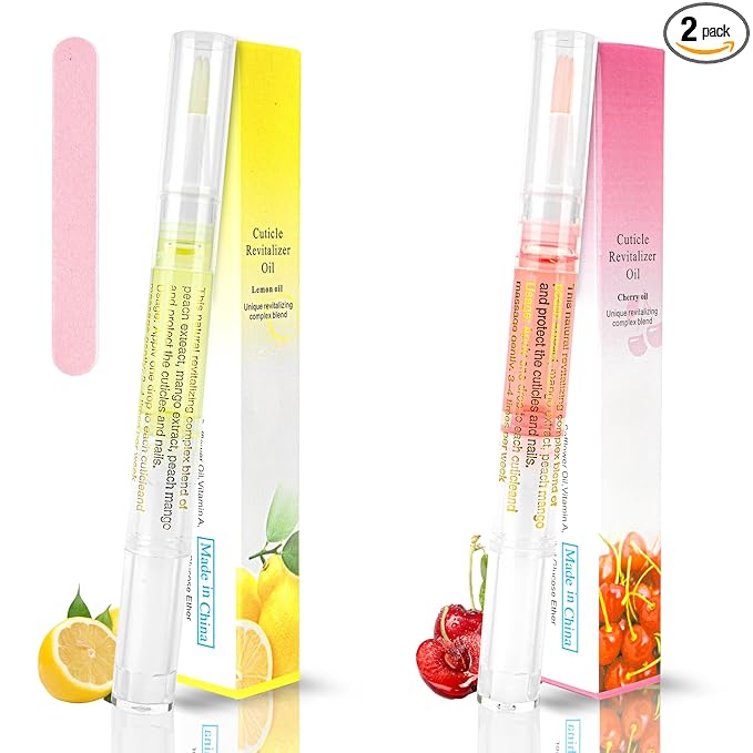 2PCS Cuticle Oil Pen for Nails,Nail Oil Pen for Nail Care,Cuticle Oil for Nails with Nail File,Nail Oil Cuticle Prevent Dry Cracking and Hangnails,Deep Nourishment(Cherry & Lemon Flavor)
