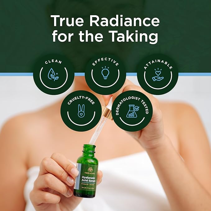 Tree of Life Beauty Hyaluronic Acid Serum, Skin Brightening Face Oil for Dark and Age Spots, Facial Serums for Dry and Sensitive Skin Care with Vitamin E for Soft Smooth Skin, 1 Fl Oz