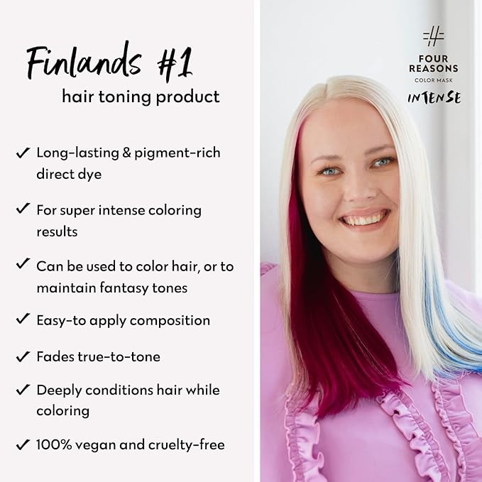 Four Reasons Color Mask INTENSE Fuchsia (27 Colors) - Intensive Toning Treatment - Color Depositing Conditioner – Semi Permanent Pink Hair Dye for Lightened and Colored Hair– 100% Vegan, 6.76 fl oz