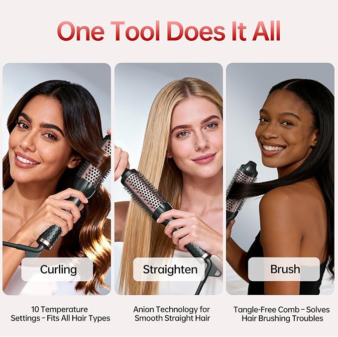 Hahahope 1.5 Inch Thermal Brush, Heated Round Brush for Blowout Look with Negative Ions & Ceramic, 30s Fast Heating Curling Iron with 10 Temperature Settings for Volumizing, Travel Hair Styling Tool