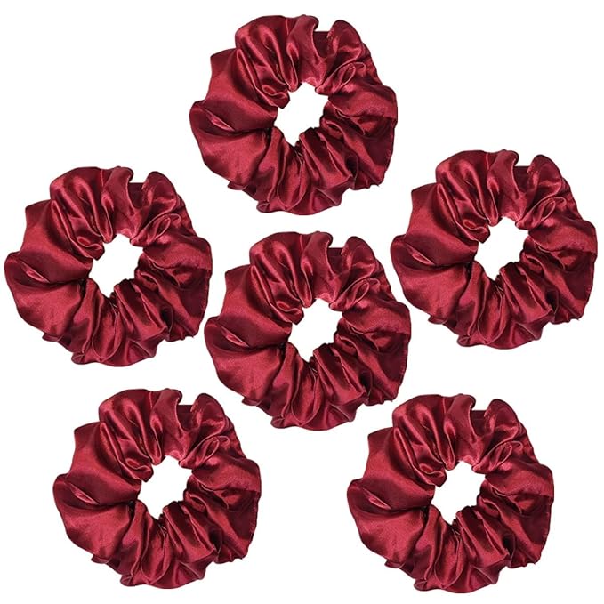 Sufermoe 6 Pcs Satin Silk Hair Scrunchies, 4.5 Inch, Wine Red, Soft Hair Ties, Hair Bands and Ponytail Holders for Women and Girls