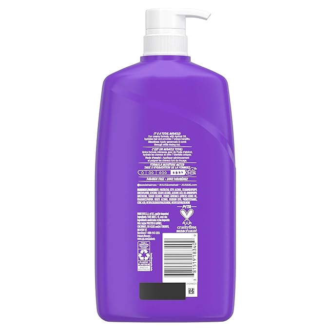 Aussie Total Miracle Hair Care Bundle: Shampoo, Conditioner, and 3 Minute Deep Treatment with Apricot & Macadamia Oil, Paraben-Free for Damaged Hair, 26.2 & 8 Fl Oz