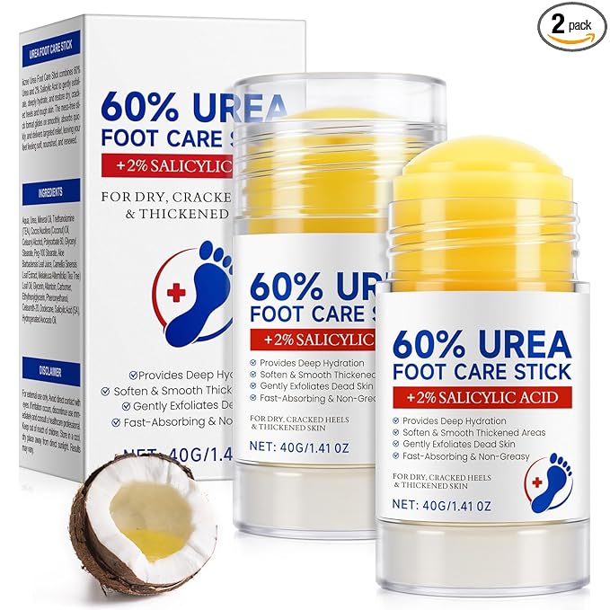2PCS Urea Cream Stick 60% plus 2% Salicylic Acid, Urea Foot Cream for Dry Cracked Heels, Foot Lotion Stick for Rough Thick Dry & Cracked Skin, Maximum Strength Moisturizer,Foot Moisturiser