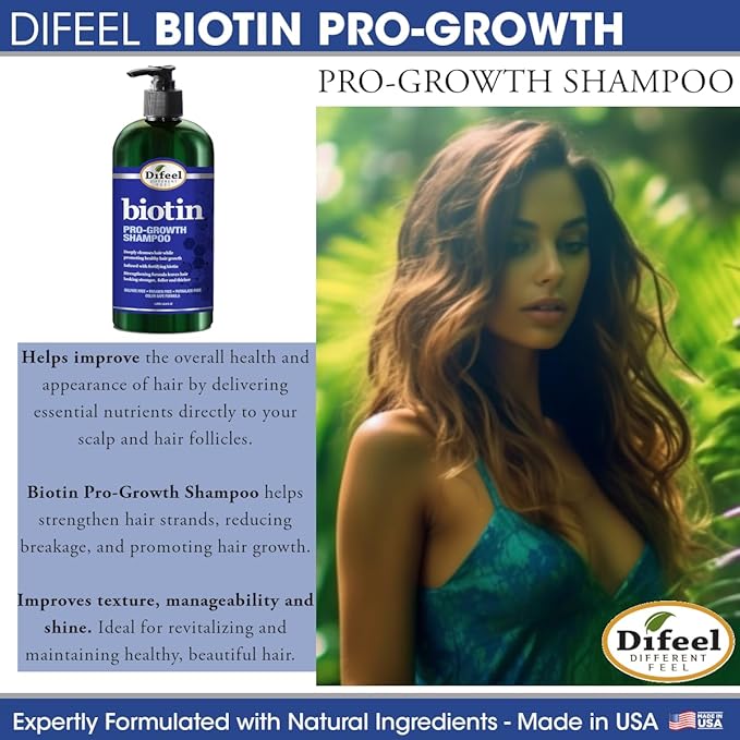 Difeel Biotin Regimen for Hair Growth - 4-Step Shampoo, Condition and Treatment System (4-PC SET) | Difeel