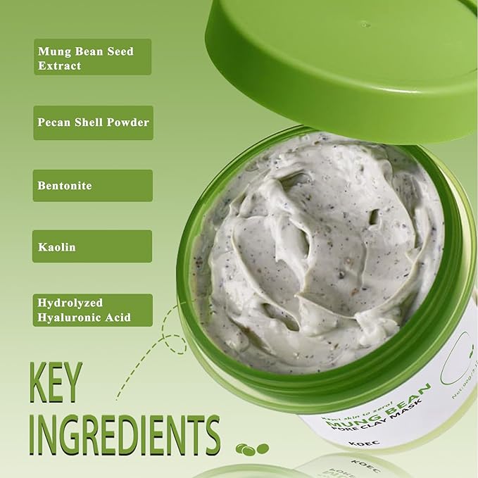 TEEROVA Mung Bean Pore Clay Mask, Fragrance Free Wash Off Mask for Blackhead & Whitehead, Gently Exfoliate Cleanse and Tighten Pores, 3.17 oz.