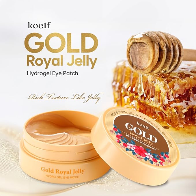 Petitfee koelf Gold & Royal Jelly Hydrogel Eye Patch 60ea (30pairs) - Revitalizing Eye Mask with Royal Jelly, Mugwort for Nourishing Under Eye Care, for Puffy Eyes, Eye Bags