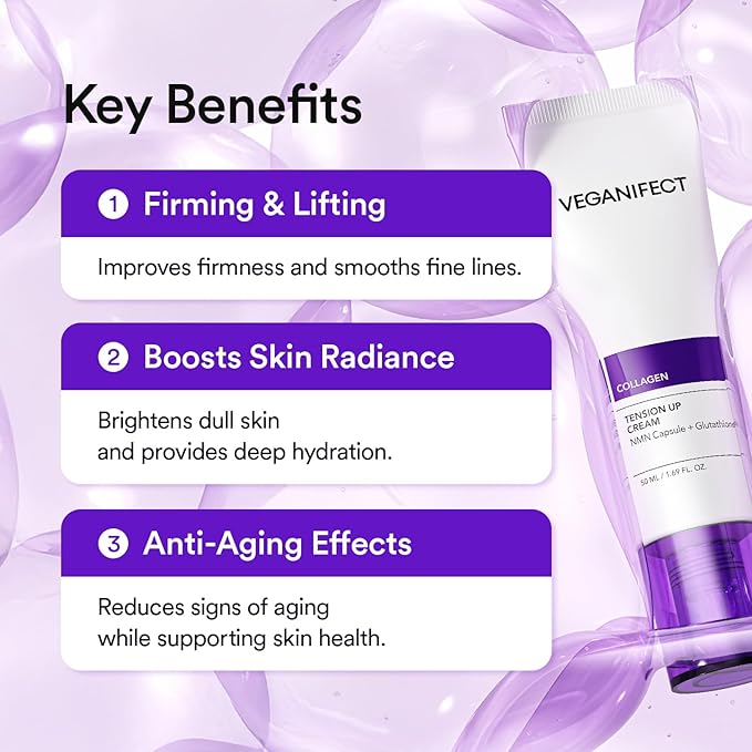 VEGANIFECT NMN Collagen Cream | Hydrating & Firming Moisturizer with Peptides & Glutathione & Hyaluronic Acid | Boosts Elasticity & Wrinkle Care | Korean Skincare, 1.69 fl.oz
