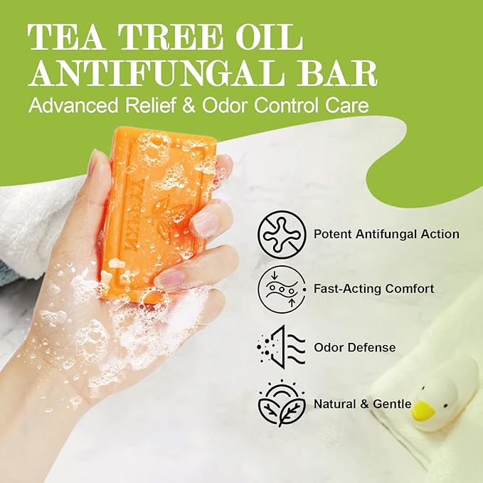 Antifungal Soap-Antibacterial Soap Bar with Tea Tree Oil- Body & Face Wash for Acne, Folliculitis, Eczema, Body Odor, Jock Itch, Athletes Foot, Ringworm & Tinea Versicolor - Gentle Exfoliating