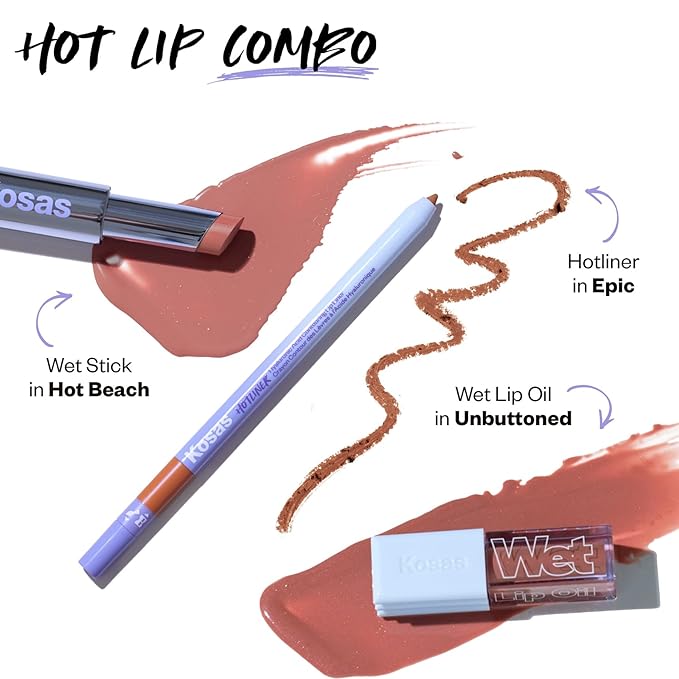 Kosas Wet Lip Oil Gloss - Hydrating Lip Plumping Treatment with Hyaluronic Acid & Peptides, Non-Sticky Finish (Unbuttoned)